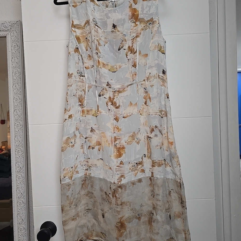 AllSaints Fleur CheckDress 100%Silk Abstract Floral Sleeveless Shift EU 42 US 10